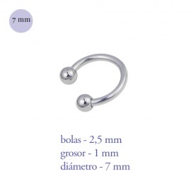 Anneau nez fer à cheval en acier, 7 mm diamètre, épaisseur 1 mm, boules 2,5 mm