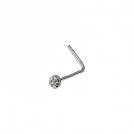 Piercing nariz, palo con piedra brillante grande de 2,5mm en forma de L, plata de ley, GL15-21